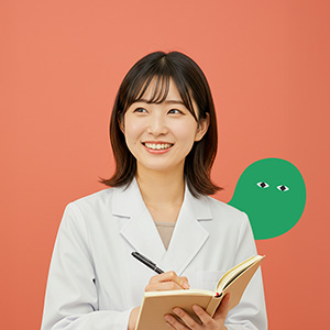 白衣を着た研究者がメモをしているイラスト