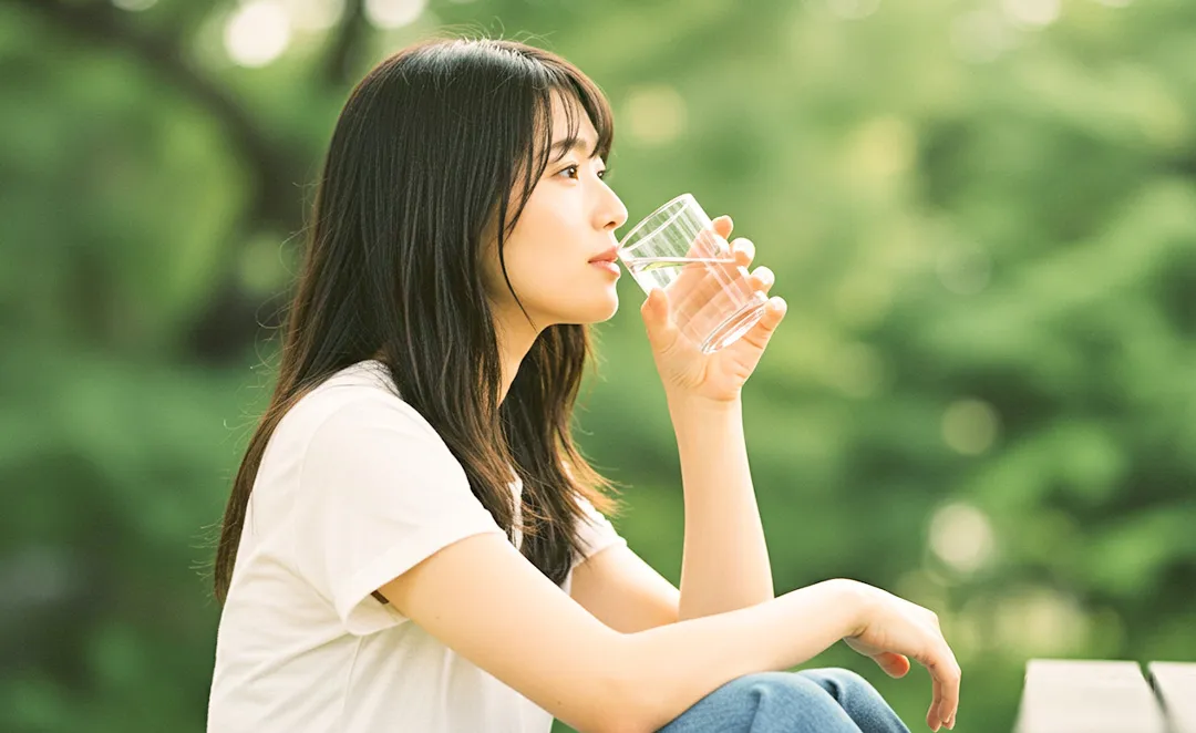 水を飲む女性