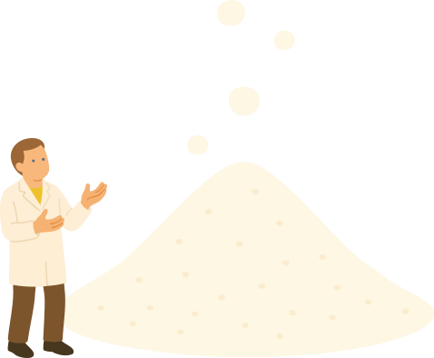 粉体の山と白衣の研究者のイラスト